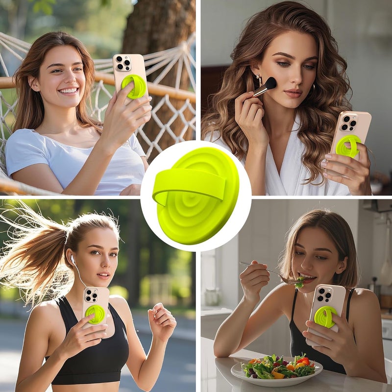 COFFKER Magnetic Phone Grip Ring Holder, Liquid Silicone Magnet Cell Phone Grip Finger Loop, Compatible with Magsafe, Back of Phone for iPhone 17/16/15/14/13/12 Series, Neon Yellow - Image 2